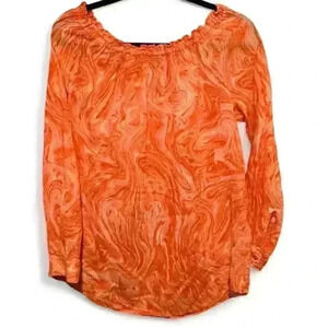 Michael Kors Women's Orange Geometric Off Shoulder Tunic Blouse Small